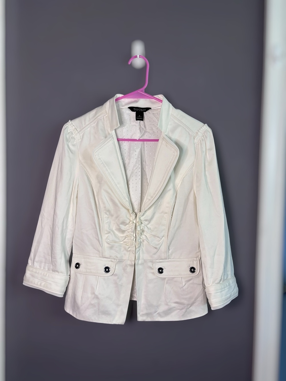White House Black Market White Ruched Front Blazer 6